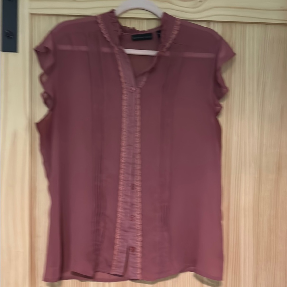 Apostrophe Red Flutter Sleeve Blouse with Mandarin Collar